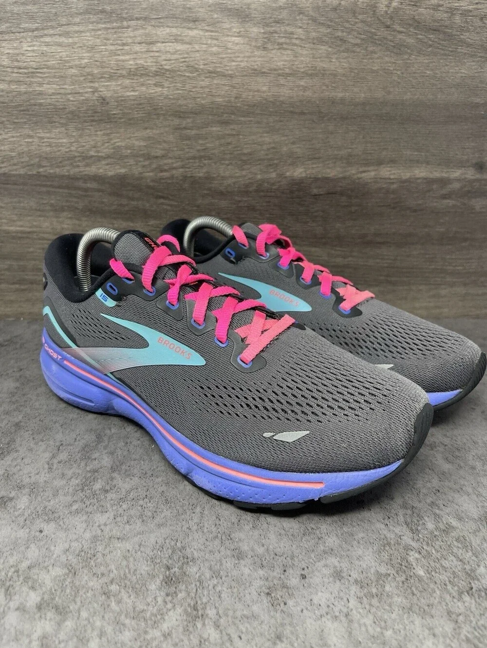 Brooks Ghost 15 Size 10 Womens Black Blue Aruba DNA LOFT v2 Running Shoes